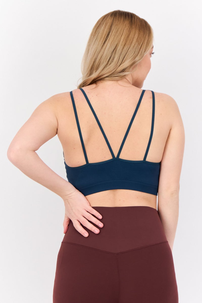 Adidas حمالة صدر رياضية مبطنة بشعار العلامة التجارية للنساء، أخضر داكن - Image 3