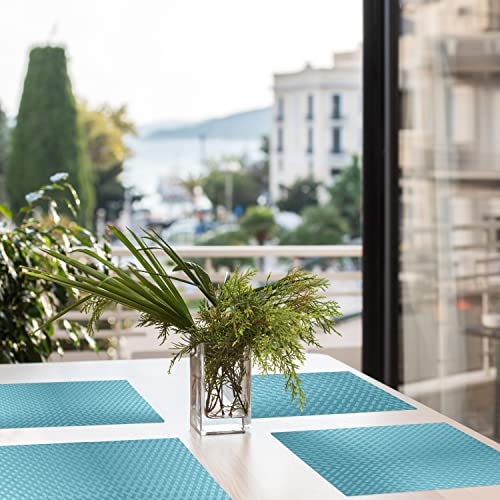 ElastPro Placemat Set of 4 Heat-Resistant Place Mats Stain Resistant Washable, Dining Table and Fridge Mat (Diagonal Pattern, Light Blue) - Image 4