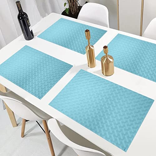 ElastPro Placemat Set of 4 Heat-Resistant Place Mats Stain Resistant Washable, Dining Table and Fridge Mat (Diagonal Pattern, Light Blue) - Image 3