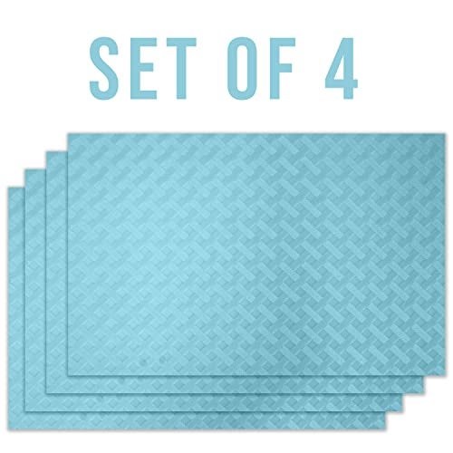 ElastPro Placemat Set of 4 Heat-Resistant Place Mats Stain Resistant Washable, Dining Table and Fridge Mat (Diagonal Pattern, Light Blue) - Image 2