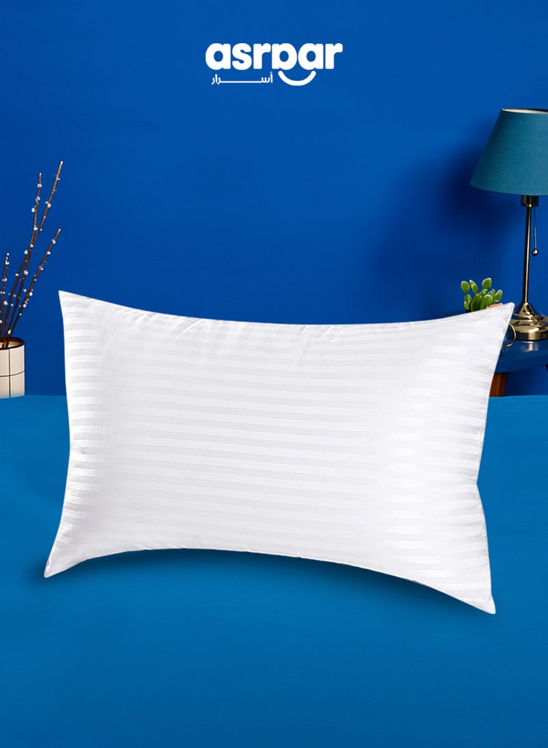 Asraar Premium 20 cm Thick Microfiber Bed Pillows With Stripes, Standard Size 1000 Grams, Hotel-Quality Cooling Pillow for All Sleep Positions - Ideal for Side, Back & Stomach Sleepers, Fluffy Bed Stripe Pillows for Bed, Machine Washable, 75 x 50 cm White - 1 Pillow - Image 1