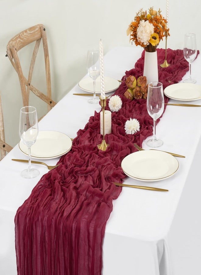 FXKS 12 Pack Burgundy Cheesecloth Table Runner,10FT Gauze Boho Long Christmas Cheesecloth Tablerunners 20x120inch Rustic Cheese Cloth Table Runners for Wedding Party Bridal Shower,Table Decorationsa - Image 5