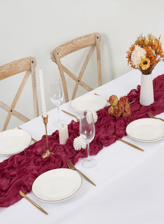 FXKS 12 Pack Burgundy Cheesecloth Table Runner,10FT Gauze Boho Long Christmas Cheesecloth Tablerunners 20x120inch Rustic Cheese Cloth Table Runners for Wedding Party Bridal Shower,Table Decorationsa - Image 4