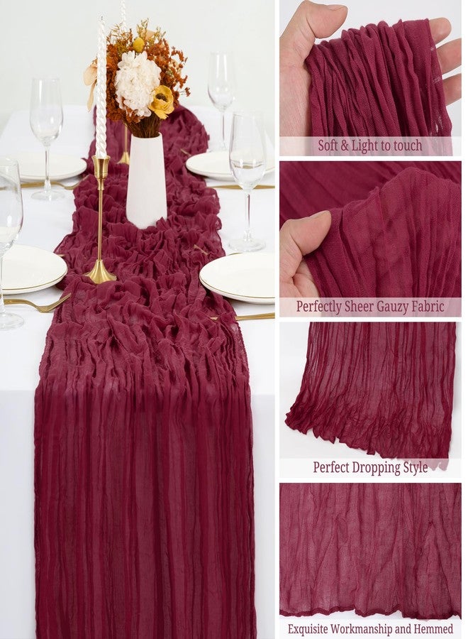 FXKS 12 Pack Burgundy Cheesecloth Table Runner,10FT Gauze Boho Long Christmas Cheesecloth Tablerunners 20x120inch Rustic Cheese Cloth Table Runners for Wedding Party Bridal Shower,Table Decorationsa - Image 3