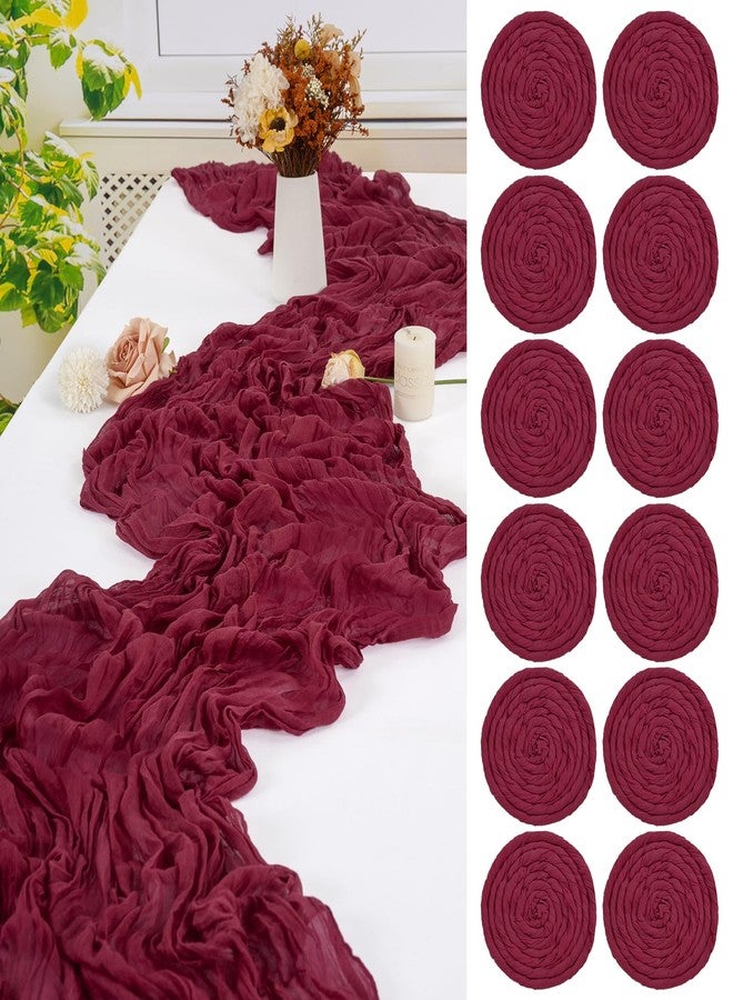 FXKS 12 Pack Burgundy Cheesecloth Table Runner,10FT Gauze Boho Long Christmas Cheesecloth Tablerunners 20x120inch Rustic Cheese Cloth Table Runners for Wedding Party Bridal Shower,Table Decorationsa - Image 1