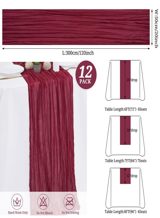 FXKS 12 Pack Burgundy Cheesecloth Table Runner,10FT Gauze Boho Long Christmas Cheesecloth Tablerunners 20x120inch Rustic Cheese Cloth Table Runners for Wedding Party Bridal Shower,Table Decorationsa - Image 2