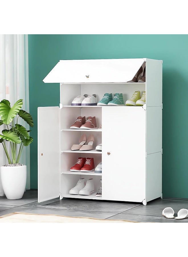 Maston منظم الأحذية البلاستيكي القابل للتعديل متعدد الخطوات من ماستون أبيض 6 طبقات لمنظم الأحذية القابل للنقل لـ 21 زوج من الأحذية، أبيض، الحجم 61 × 32 × 93 سم - Image 1