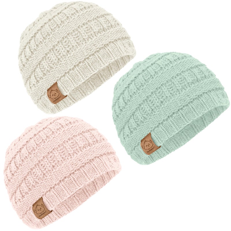 KeaBabies 3Pack Baby Beanies for Boys Girls Stretchy Knit Baby Hats Cute Newborn Toddler Winter Hat Soft Warm Infant Beanie 636 Months Macaron M
