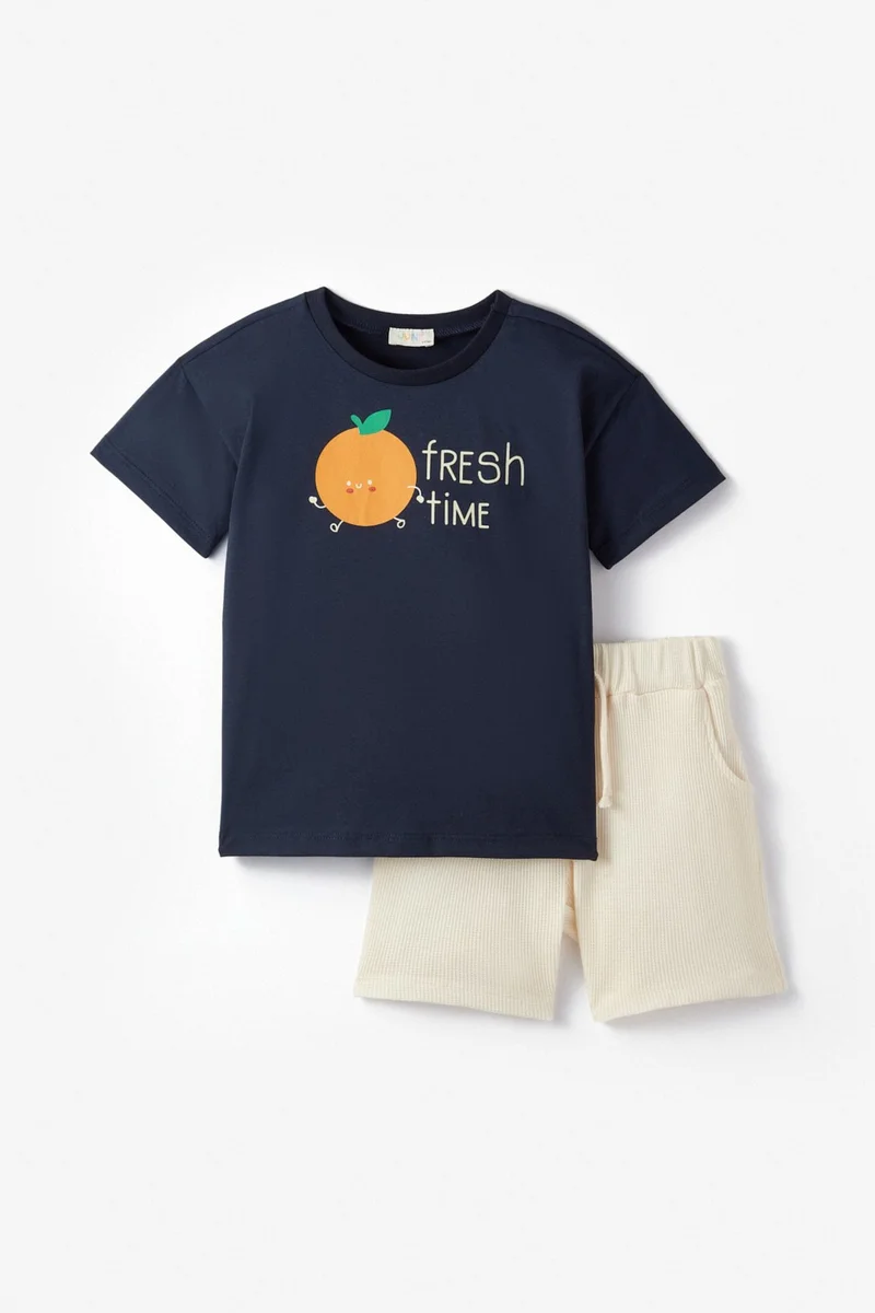 JUNE Boy's Printed Textured Shorts Set on Chest