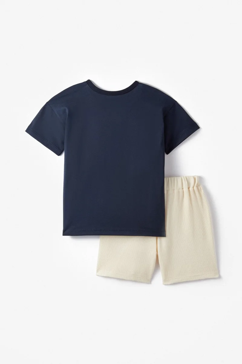 JUNE Boy's Printed Textured Shorts Set on Chest