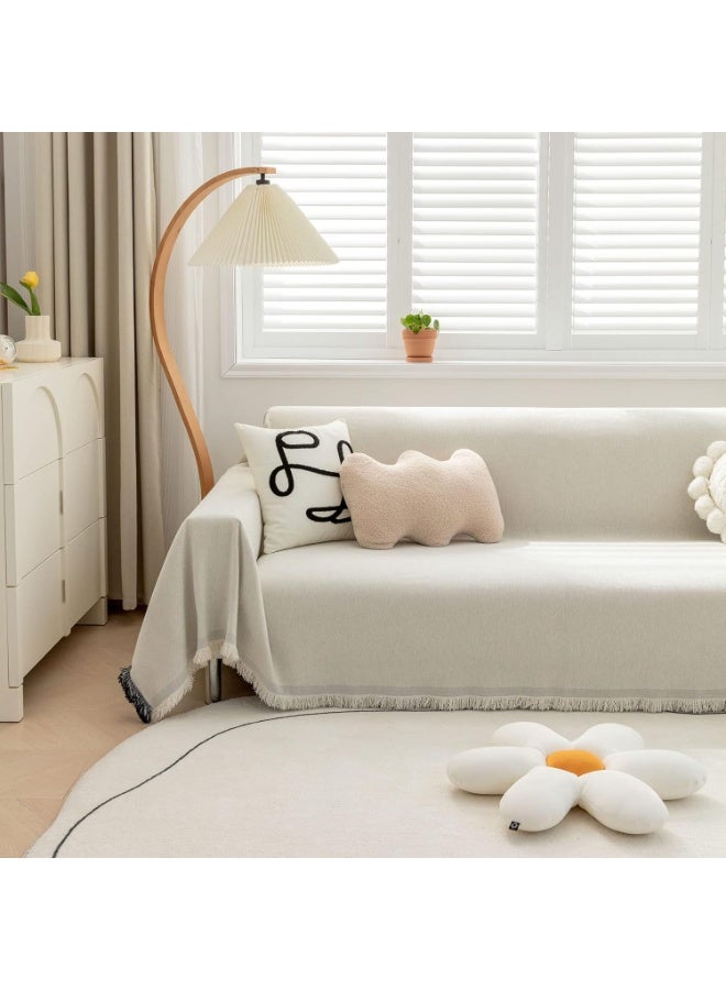 Sofa Cover 2 3 4 Seater Multifunctional Decorative Sofa Throw with Tassels, L U Shape Corner Sofa Sofa Towel Washable (Beige, 180x300cm) - Image 3