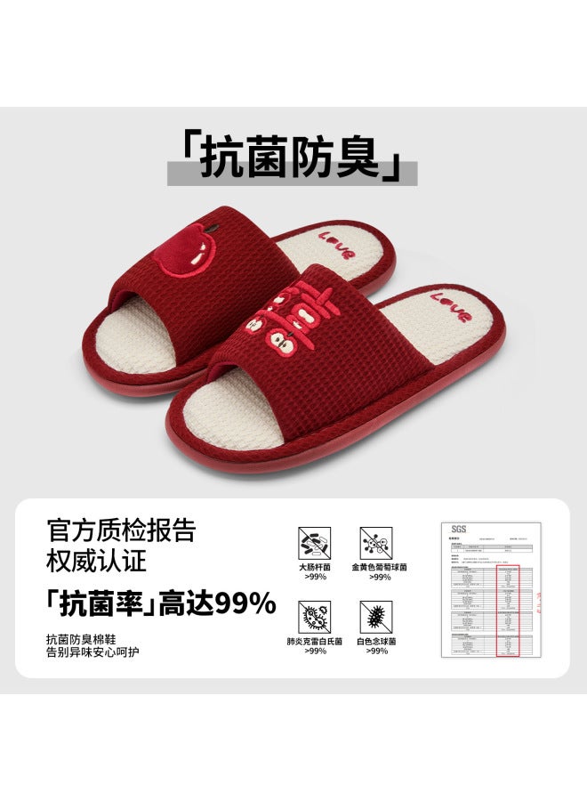 Wedding Slippers For Couples  New Model Festive Red Bride Antibacterial Light Luxury High-end Linen Slippers