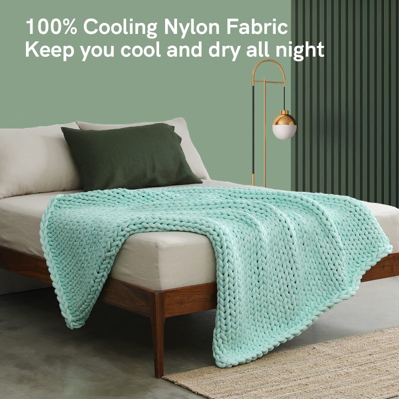 YnM Cooling Weighted Blanket, Handmade Chunky Yarn Knitted Design, Temperature Regulating and Breathable, Machine Washable Throw for Sleep or Home Decor (Menthe Green, 50x60 Inch, 10lbs) - Image 4