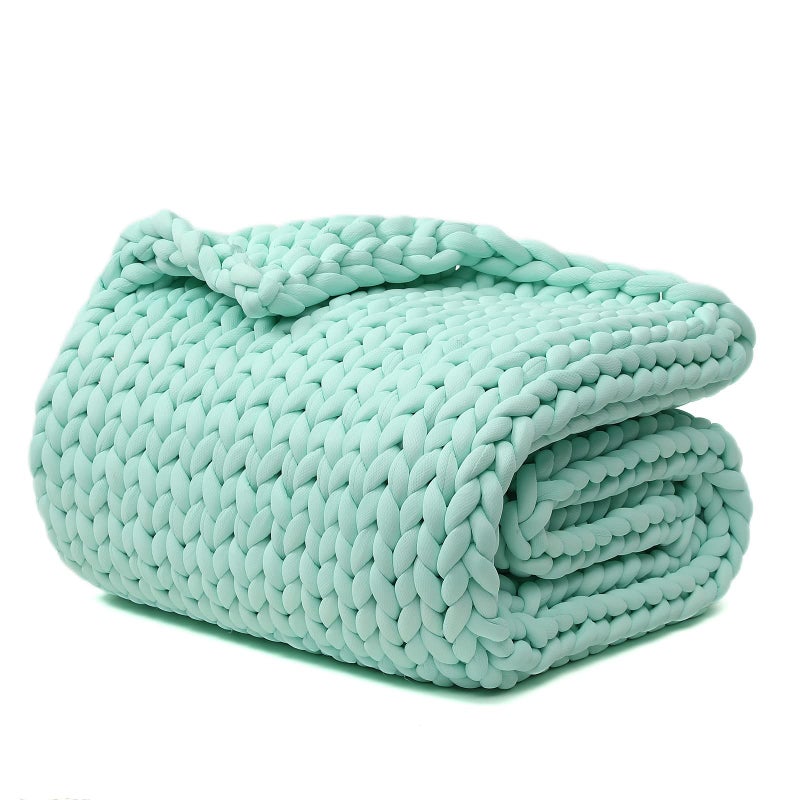 YnM Cooling Weighted Blanket, Handmade Chunky Yarn Knitted Design, Temperature Regulating and Breathable, Machine Washable Throw for Sleep or Home Decor (Menthe Green, 50x60 Inch, 10lbs) - Image 1