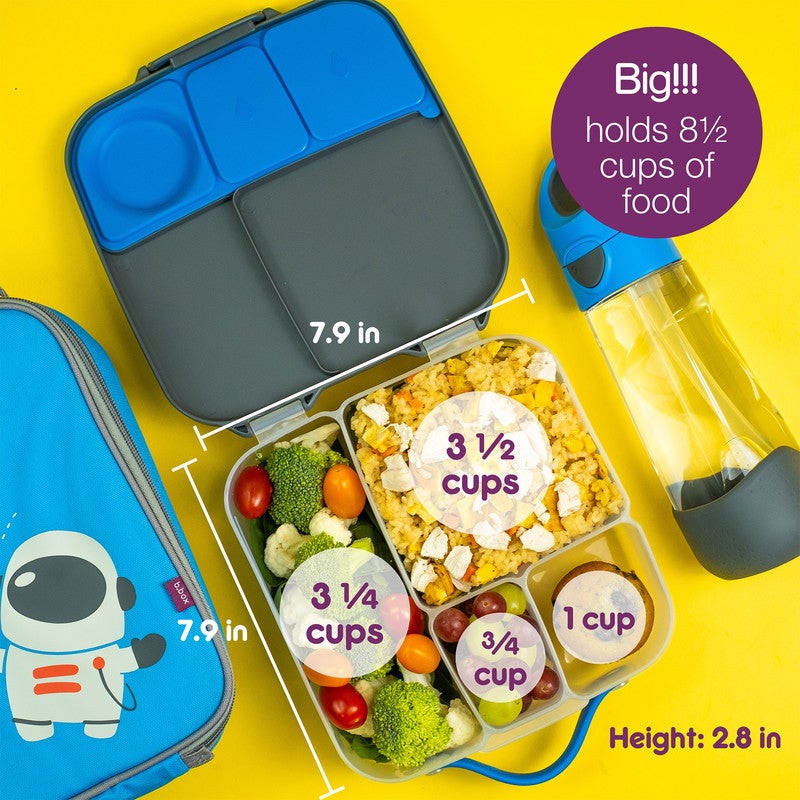 b.box Whole Foods Lunch Box for Kids | Large Leakproof Compartments | 67.6 fl oz Capacity | Whole Fruit Holder | BPA Free | Easy Open Design-Blue Slate - Image 3