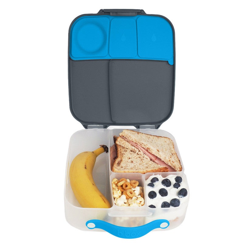 b.box Whole Foods Lunch Box for Kids | Large Leakproof Compartments | 67.6 fl oz Capacity | Whole Fruit Holder | BPA Free | Easy Open Design-Blue Slate - Image 1