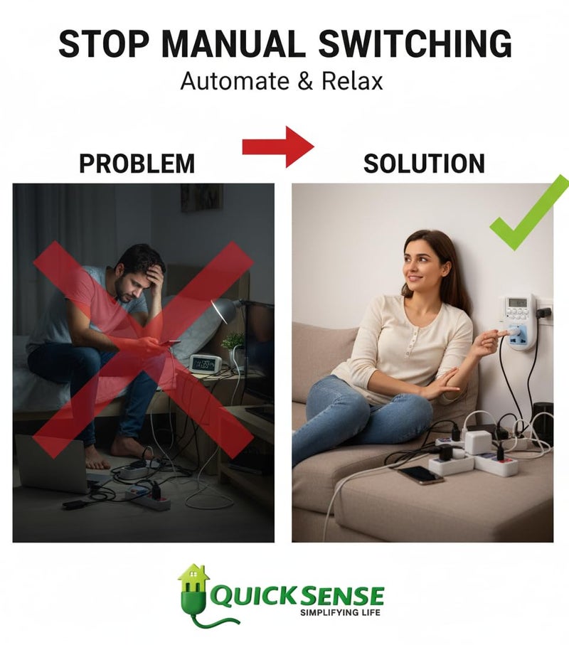 Quick Sense QS-T1 Digital Timer Switch | Programmable LCD Display | 16 On/Off Settings | Energy Saving Automation | 220-240V AC | Plug-in Smart Timer for Appliances - Image 5