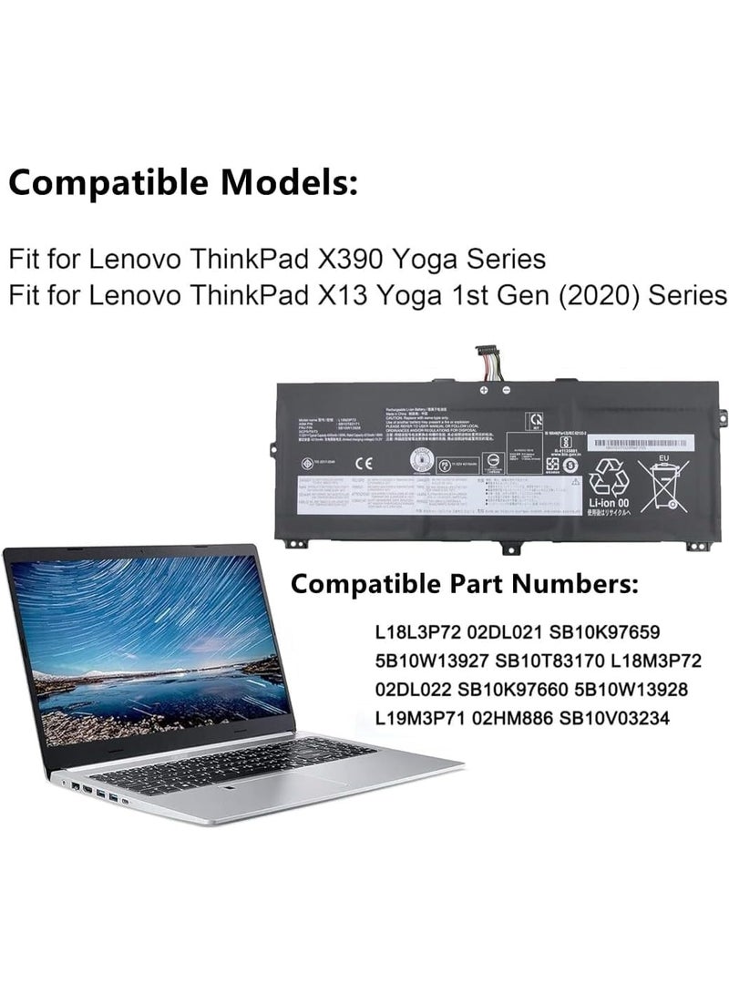 Terabyte REPLACEMENT L18M3P72 L18L3P72 Battery Compatible for Lenovo X13 Yoga 1st Gen X390 Yoga Series 02DL021 SB10K97659 5B10W13927 L18M3P72 02DL022 SB10K97660 51Wh - Image 3