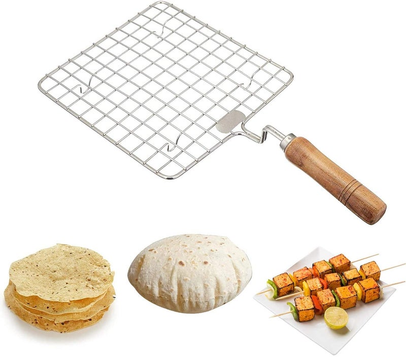 Sriyug Papad Jali Stainless Steel Wire Roaster Rack Papad Jali With Wooden Handle Roasting Net Roast Grill Chapati Toast Roti Papad And More... - Image 2