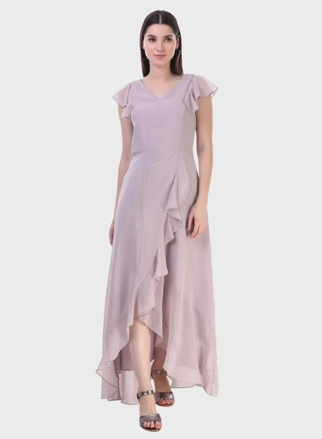 House Of Raeli Purple Fit and Flare Maxi Dress with Ruffle Sleeves