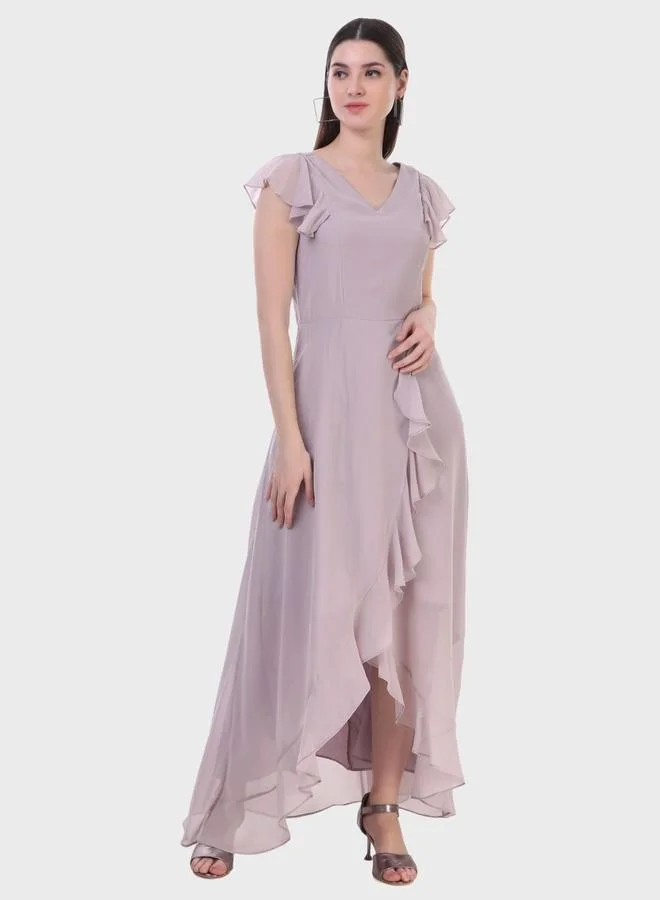 House Of Raeli Purple Fit and Flare Maxi Dress with Ruffle Sleeves