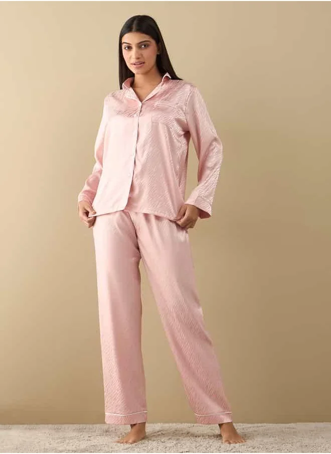 سبلاش فيڤ All-Over Animal Print Long Sleeve Shirt and Elastciated Pyjama Set