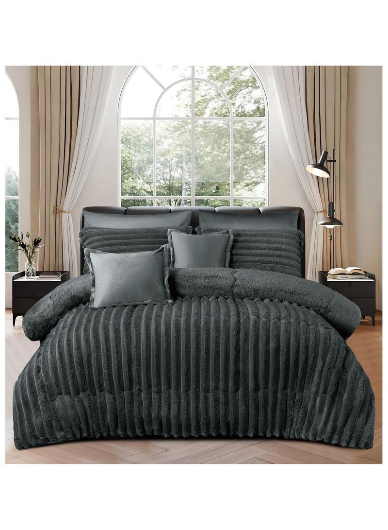 Winter velvet single bedspread, double-sided system, soft fur side, 4-piece system, medium filling, excellent quality, 170x220 cm, dark gray