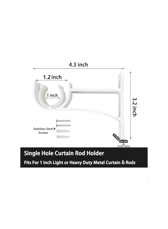 erorex Curtain Rod Bracket, White Curtain Rod Holders Heavy Duty Curtain Rod Hooks for Wall, 2 Pack Curtain Rod Hangers Supports Hardware for 1 Inch to 1 1/4 Inch Curtain Rods, Easy to Install - Image 2