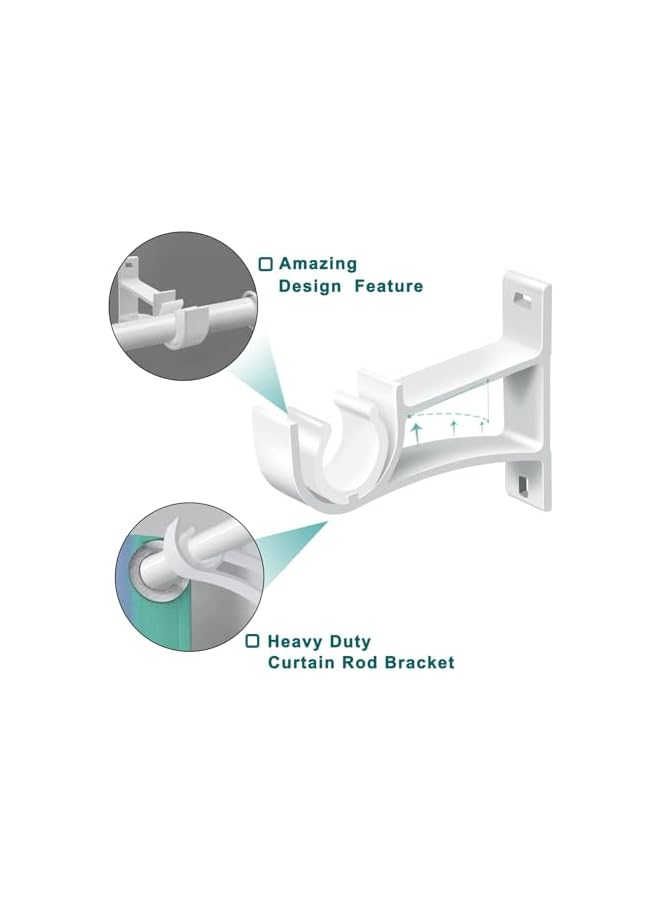 erorex Curtain Rod Bracket, White Curtain Rod Holders Heavy Duty Curtain Rod Hooks for Wall, 2 Pack Curtain Rod Hangers Supports Hardware for 1 Inch to 1 1/4 Inch Curtain Rods, Easy to Install - Image 5