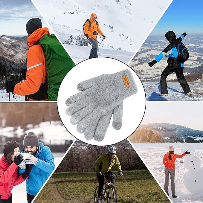 THE DDS STORE Winter Gloves Knitted Gloves Winter Warm Thick Touch Screen Fur Gloves Solid Mittens for Mobile Phone Tablet Pad Women's Cashmere Wool Glove Warm Gloves (Khaki, Free) - Image 4