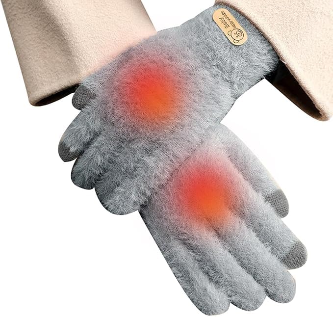 THE DDS STORE Winter Gloves Knitted Gloves Winter Warm Thick Touch Screen Fur Gloves Solid Mittens for Mobile Phone Tablet Pad Women's Cashmere Wool Glove Warm Gloves (Khaki, Free) - Image 3