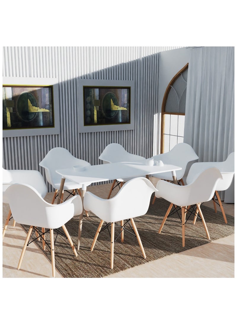 Mahmayi Mahmayi Cenare 9-Piece Dining Set for Kitchen, 160 X 80 Dining Table With 8 X DAW Arm Dining Chair - White  - Image 1