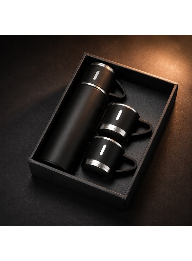 vsell24 500ml Double Layer Stainless Steel Vacuum Insulated Coffee Tumbler Travel Mug Set with 2 Cups, Black - Image 3