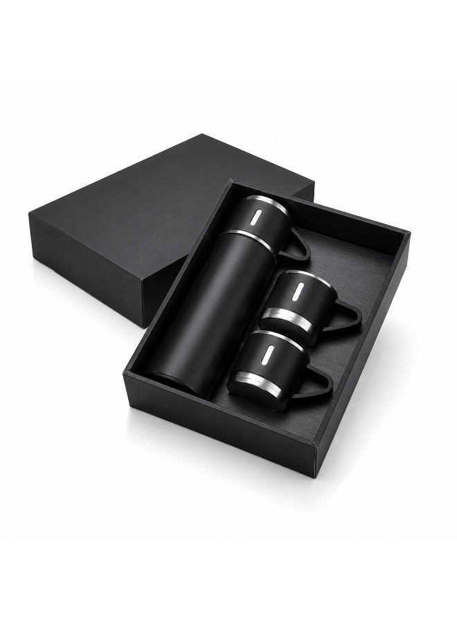 vsell24 500ml Double Layer Stainless Steel Vacuum Insulated Coffee Tumbler Travel Mug Set with 2 Cups, Black - Image 4