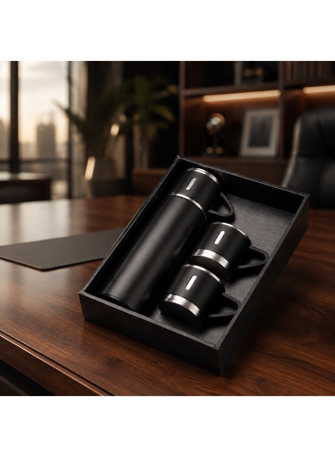 vsell24 500ml Double Layer Stainless Steel Vacuum Insulated Coffee Tumbler Travel Mug Set with 2 Cups, Black - Image 2