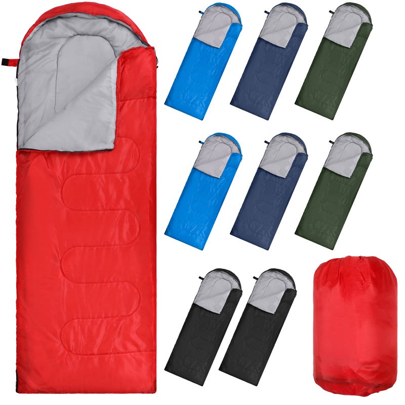 Macarrie 10 Pcs 0 Degree Camping Sleeping Bags Bulk for Adults Cold Weather 4 Season Warm Sleeping Bag with Compression Sack for Homeless Donation Shelter Emergency HikingMulticolor