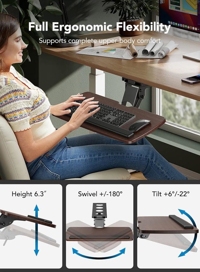 HUANUO Keyboard Tray Under Desk，360 Adjustable Ergonomic Sliding Keyboard & Mouse Tray, 25" W x 9.8" D, Brown - Image 3