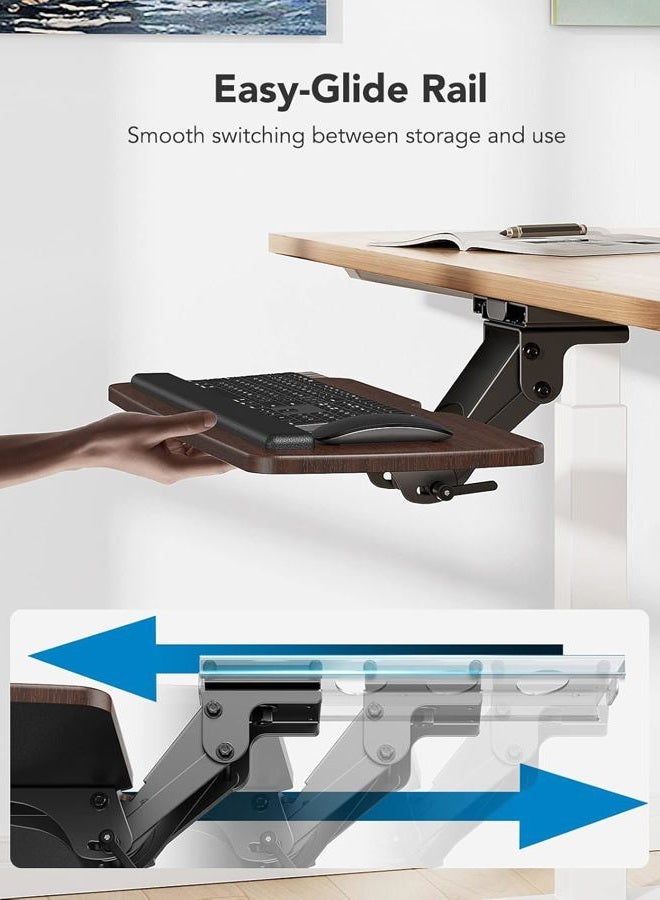 HUANUO Keyboard Tray Under Desk，360 Adjustable Ergonomic Sliding Keyboard & Mouse Tray, 25" W x 9.8" D, Brown - Image 5