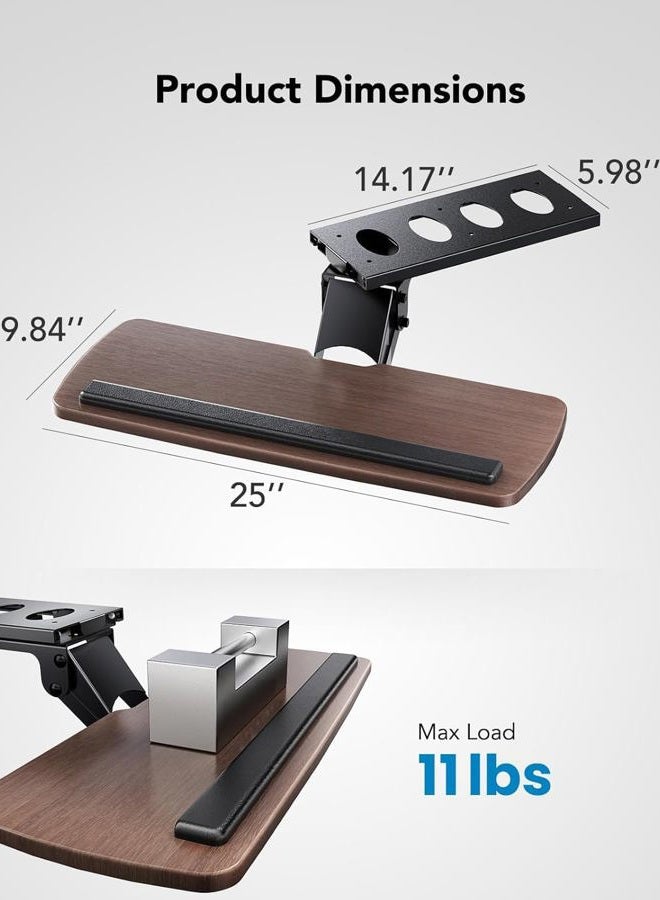 HUANUO Keyboard Tray Under Desk，360 Adjustable Ergonomic Sliding Keyboard & Mouse Tray, 25" W x 9.8" D, Brown - Image 2