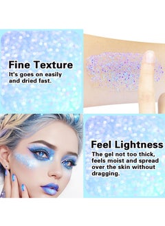 MEICOLY MEICOLY Teal Body Glitter, Mermaid Face Glitter Gel for Halloween, Paint, Dazzle Green Chunky Glitter for Body Eye Lip Hair, Sparkling Holographic Gel Makeup for Women and Kids  - Image 2