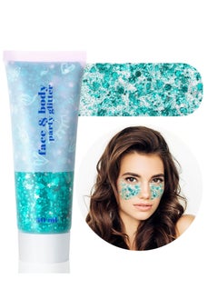 MEICOLY MEICOLY Teal Body Glitter, Mermaid Face Glitter Gel for Halloween, Paint, Dazzle Green Chunky Glitter for Body Eye Lip Hair, Sparkling Holographic Gel Makeup for Women and Kids  - Image 1