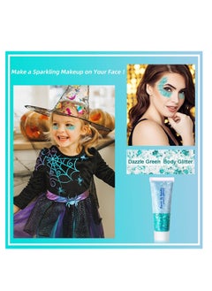 MEICOLY MEICOLY Teal Body Glitter, Mermaid Face Glitter Gel for Halloween, Paint, Dazzle Green Chunky Glitter for Body Eye Lip Hair, Sparkling Holographic Gel Makeup for Women and Kids  - Image 3