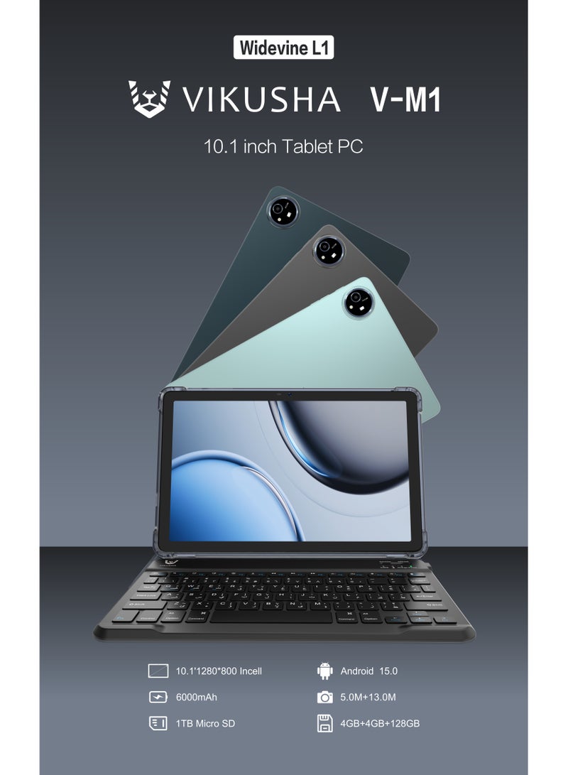 VIKUSHA V-M1 4GB+4GB DDR + 128GB Wi-Fi  10.1-Inch Blue Tablet WITH KEYBOARD - Image 1