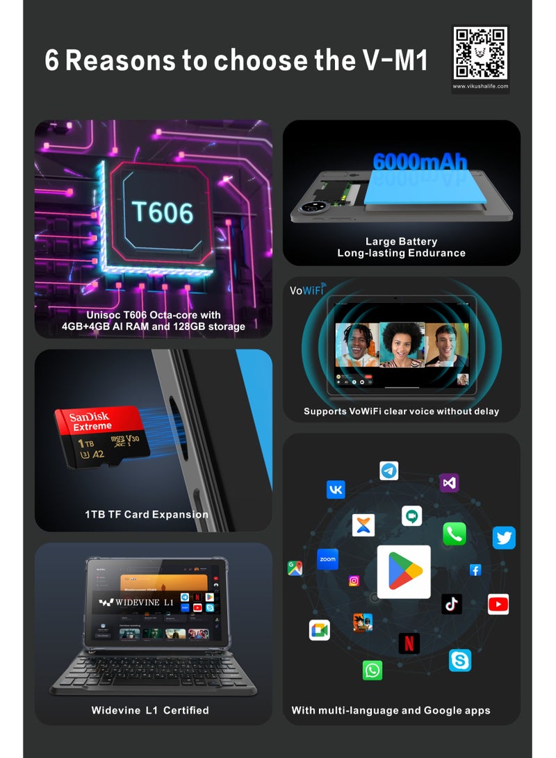 VIKUSHA V-M1 4GB+4GB DDR + 128GB Wi-Fi  10.1-Inch Blue Tablet WITH KEYBOARD - Image 5