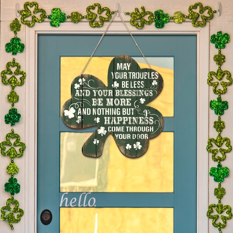 Anglechic St Patrick's Day Door Decorations Green Shamrock Welcome Wooden Wall Hanging Sign with Irish Blessing Clover Home Wall Decor Irish Gifts for Front Door Home Indoor Outdoor Decor - Image 4