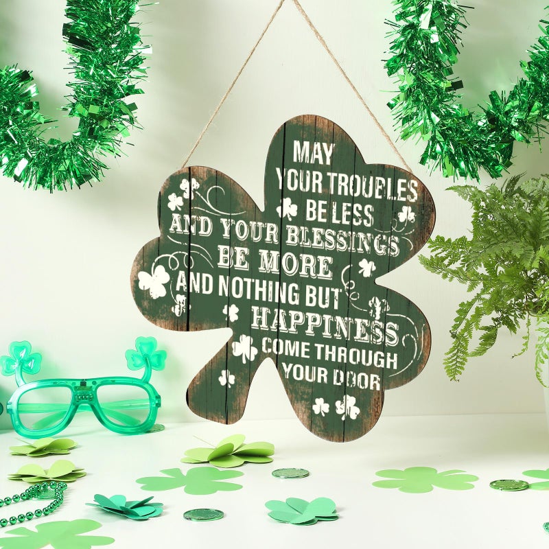 Anglechic St Patrick's Day Door Decorations Green Shamrock Welcome Wooden Wall Hanging Sign with Irish Blessing Clover Home Wall Decor Irish Gifts for Front Door Home Indoor Outdoor Decor - Image 3