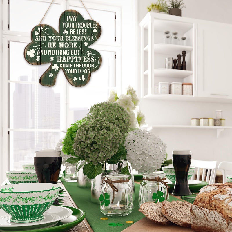 Anglechic St Patrick's Day Door Decorations Green Shamrock Welcome Wooden Wall Hanging Sign with Irish Blessing Clover Home Wall Decor Irish Gifts for Front Door Home Indoor Outdoor Decor - Image 5