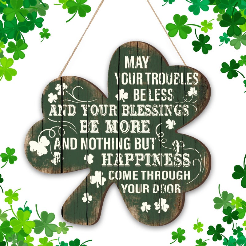Anglechic St Patrick's Day Door Decorations Green Shamrock Welcome Wooden Wall Hanging Sign with Irish Blessing Clover Home Wall Decor Irish Gifts for Front Door Home Indoor Outdoor Decor - Image 1