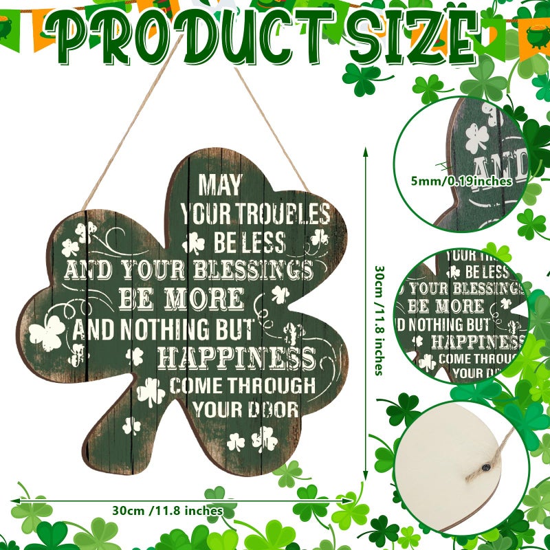 Anglechic St Patrick's Day Door Decorations Green Shamrock Welcome Wooden Wall Hanging Sign with Irish Blessing Clover Home Wall Decor Irish Gifts for Front Door Home Indoor Outdoor Decor - Image 2