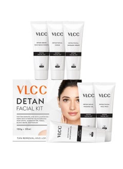VLCC De-Tan Facial Kit - 180g (150g+30ml) | For Tan Removal | Hydrates, Helps Removes Dark Spots, Pigmentation, Pores, Blackheads & Whiteheads | With SPF 15+ Moisturizer  - Image 2